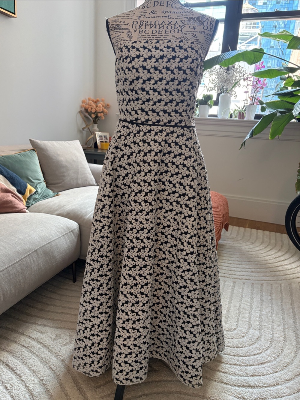 JS Collections Black and Cream High-Low Floral Dress
